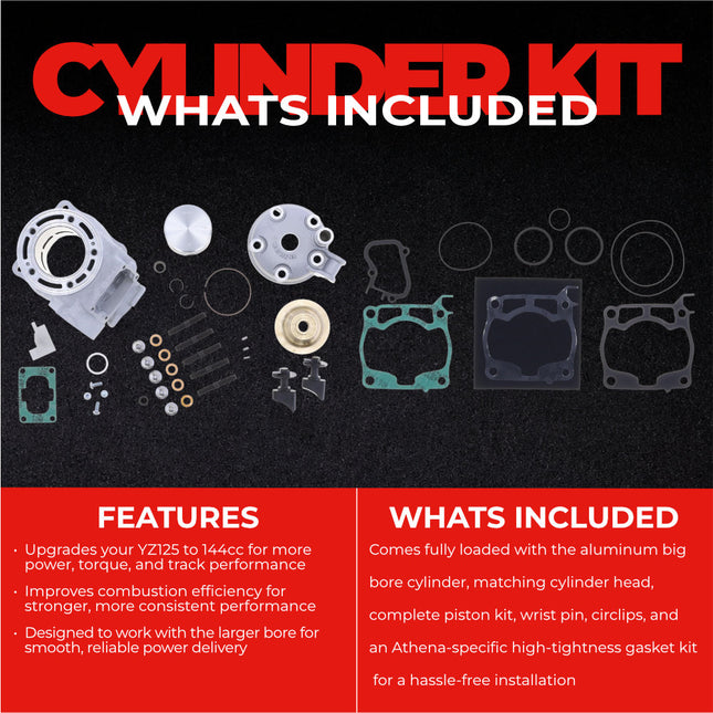 Athena P400485100101 144cc Big Bore Cylinder Kit with Cylinder Head (58mm Bore) - Premium 2-Stroke Performance Upgrade, Compatible with Yamaha YZ125 2022-2026
