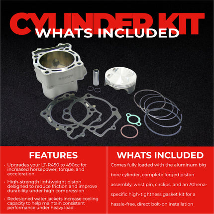 Athena P400510100008 490cc Big Bore Cylinder Kit (100mm Bore) - High-Performance 4-Stroke Top End Rebuild Kit with Forged Piston & Gaskets, Compatible with Suzuki LT-R450 QuadRacer 2006-2011
