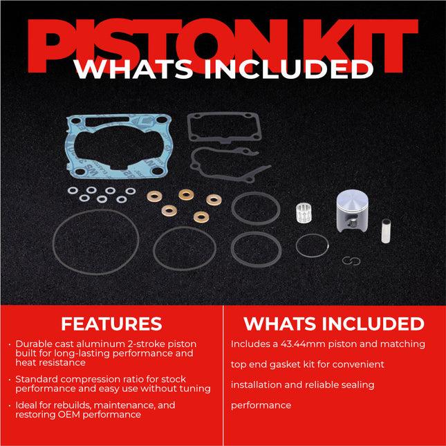 Athena P4C0435198001A Top End Piston Kit with Gasket Set for Yamaha YZ65 2018-2025, 43.44mm Cast 2-Stroke Piston Replacement Kit - Motocross Dirt Bikes