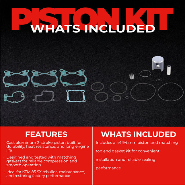 Athena P4C0470013005A Top End Piston Kit with Gasket Set for KTM 85 SX 2003-2017 - 44.94 mm Cast 2-Stroke Piston Replacement Kit - Motocross Dirt Bikes