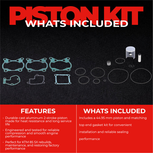 Athena P4C0470013005B Top End Piston Kit with Gasket Set for KTM 85 SX 2003-2017 - 44.95 mm Cast 2-Stroke Piston Replacement Kit - Motocross Dirt Bikes
