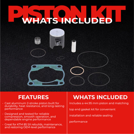 Athena P4C0475089003A Top End Piston Kit with Gasket Set for Yamaha 85 YZ 2002-2018 -  47.44 mm Cast 2-Stroke Piston Replacement Kit - Motocross Dirt Bikes