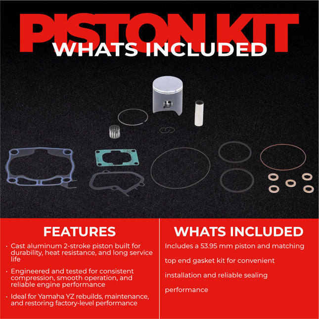 Athena P4C0540118014A Top End Piston Kit with Gasket Kit for Yamaha 125 YZ 2005-2021 - 53.95 mm Cast 2-Stroke Piston Replacement Kit - Motocross Dirt Bikes