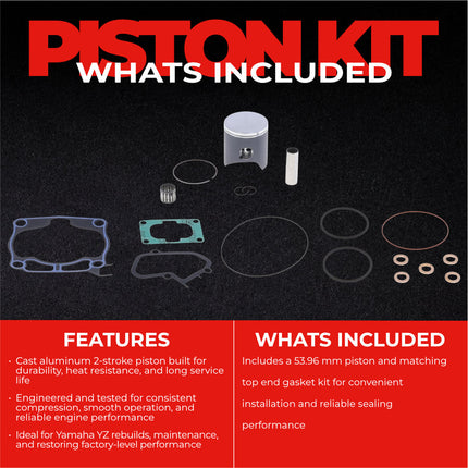 Athena P4C0540118014B Top End Piston Kit with Gasket Kit for Yamaha 125 YZ 2005-2021 - 53.96 mm Cast 2-Stroke Piston Replacement Kit - Motocross Dirt Bikes