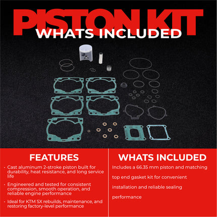 Athena P4C0664083001B Top End Piston Kit with Gasket Kit for KTM 250 SX 2017-2022 66.35 mm Cast 2-Stroke Piston Replacement Kit - Motocross Dirt Bikes
