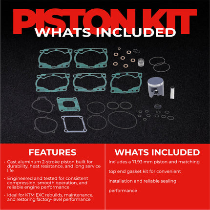 Athena P4C0720083002A Top End Piston Kit with Gasket Kit for KTM 300 EXC 2017-2022 - 71.93 mm Cast 2-Stroke Piston Replacement Kit - Motocross Dirt Bikes