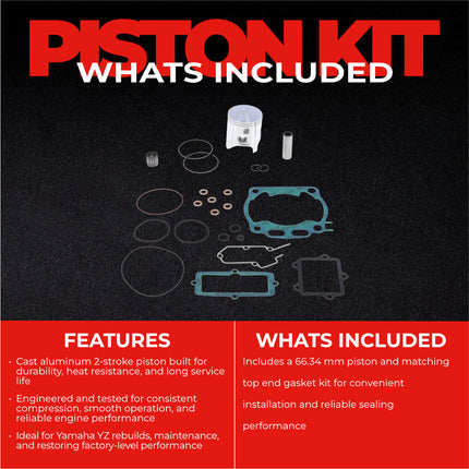 Athena P4F0664267019A Top End Piston Kit with Gasket Kit for Yamaha 250 YZ 1999-2023 - 66.34 mm Forged 2-Stroke Piston Replacement Kit - Motocross Dirt Bikes