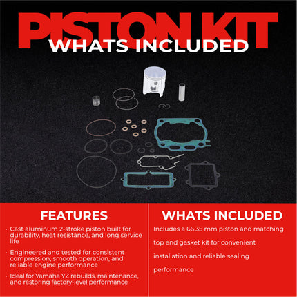 Athena P4F0664267019B Top End Piston Kit with Gasket Kit for Yamaha 250 YZ 1999-2023 - 66.35 mm Forged 2-Stroke Piston Replacement Kit - Motocross Dirt Bikes