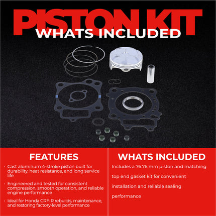 Athena P5F0768245001B Top End Piston Kit with Gasket Kit for Honda 250 CRF-R 2010-2013 - 76.76 mm Forged 4-Stroke Piston Replacement Kit - Motocross Dirt Bikes