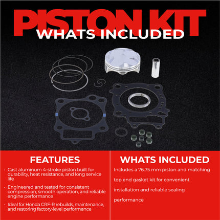 Athena P5F0768245002A Top End Piston Kit with Gasket Kit for Honda 250 CRF-R 2014-2015 - 76.75 mm Forged 4-Stroke Piston Replacement Kit - Motocross Dirt Bikes