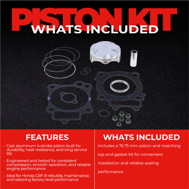 Athena P5F0768245002A Top End Piston Kit with Gasket Kit for Honda 250 CRF-R 2014-2015 - 76.75 mm Forged 4-Stroke Piston Replacement Kit - Motocross Dirt Bikes