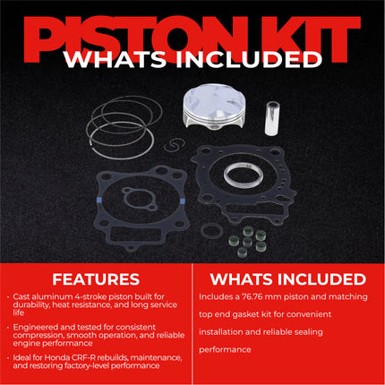 Athena P5F0768245002B Top End Piston Kit; Honda 250 CRF-R 14-15 Forged 4-Stroke Piston  76,76 mm with Top End Gasket Kit