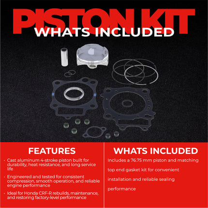 Athena P5F0768245003A Top End Piston Kit with Gasket Kit for Honda 250 CRF-R 2016-2017 - 76.75 mm Forged 4-Stroke Piston Replacement Kit - Motocross Dirt Bikes