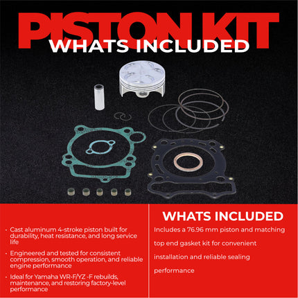 Athena P5F0770039007A Top End Piston Kit with Gasket Kit for Yamaha 250 WR-F / YZ-F 2008-2013 - 76.96 mm Forged 4-Stroke Piston Replacement Kit - Motocross Dirt Bikes