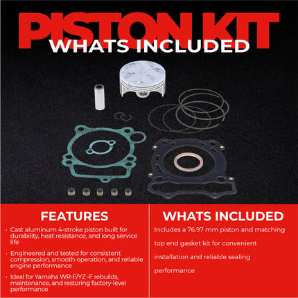 Athena P5F0770039007B Top End Piston Kit with Gasket Kit for Yamaha 250 WR-F / YZ-F 2008-2013 - 76.97 mm Forged 4-Stroke Piston Replacement Kit - Motocross Dirt Bikes