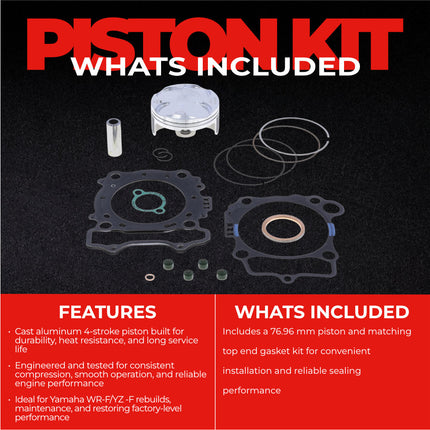 Athena P5F0770039007A Top End Piston Kit with Gasket Kit for Yamaha 250 WR-F / YZ-F 2016-2018 - 76.96 mm Forged 4-Stroke Piston Replacement Kit - Motocross Dirt Bikes