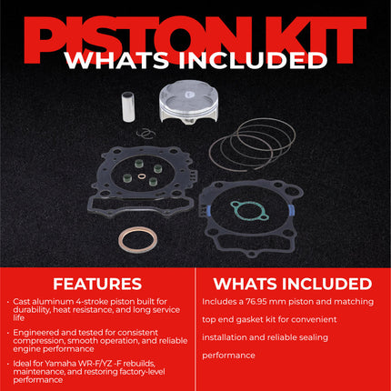 Athena P5F0770039007A Top End Piston Kit with Gasket Kit for Yamaha 250 WR-F / YZ-F 2016-2018 - 76.95 mm Forged 4-Stroke Piston Replacement Kit - Motocross Dirt Bikes