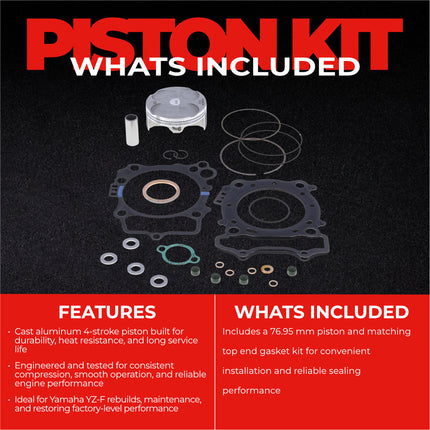 Athena P5F0770212009A Top End Piston Kit with Gasket Kit for Yamaha 250 YZ-F 2019-2023 - 76.95 mm Forged 4-Stroke Piston Replacement Kit - Motocross Dirt Bikes