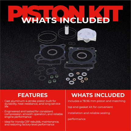 Athena P5F0790319001B Top End Piston Kit with Gasket Kit for Honda 250 CRF (2018-2019) - 78.96 mm Forged 4-Stroke Piston Replacement Kit - Motocross Dirt Bikes