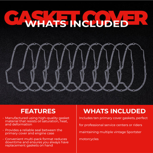 Athena S410195149001 Primary Cover Gasket for Harley‑Davidson Sportster (1977‑1990) – Primary Cover Gasket Set, Bulk 10‑Pack