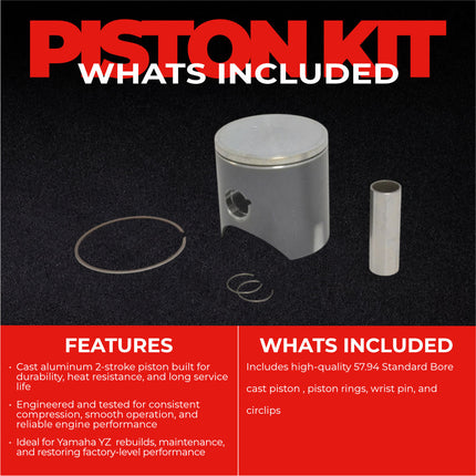 Athena S4C05800001A Cast Piston for Yamaha 125 YZ (1997-2025) - Piston Size 57.94 mm Forged 2-Stroke Piston Replacement - Motocross Dirt Bikes