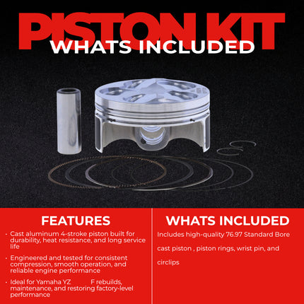 Athena S5F07700007B Cast Piston for Yamaha 250 YZ F (2008-2013) - Piston Size 76.97 mm Forged 4-Stroke Piston Replacement - Motocross Dirt Bikes
