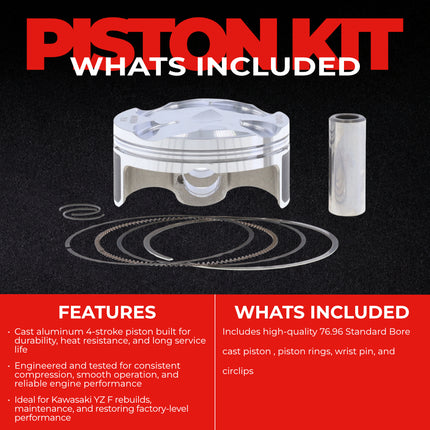 Athena S5F07700008A Cast Piston for Yamaha 250 YZ F (2014-2015) - Piston Size 76.96 mm Forged 4-Stroke Piston Replacement - Motocross Dirt Bikes