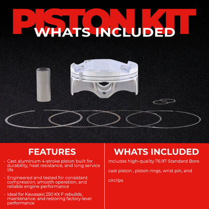 Athena S5F07800004B Cast Piston for Kawasaki 250 KX F (2021-2024) - Piston Size 76.97 mm Forged 4-Stroke Piston Replacement - Motocross Dirt Bikes