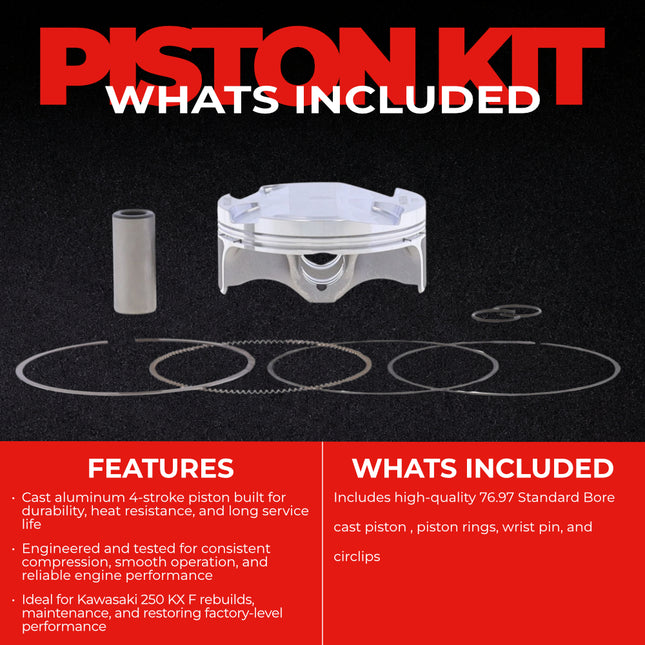 Athena S5F07800004B Cast Piston for Kawasaki 250 KX F (2021-2024) - Piston Size 76.97 mm Forged 4-Stroke Piston Replacement - Motocross Dirt Bikes