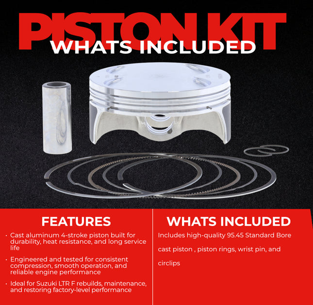 Athena S5F07800004B Cast Piston for Suzuki 450 LTR (2006-2011) - Piston Size 95.45 mm Forged 4-Stroke Piston Replacement - Motocross Dirt Bikes