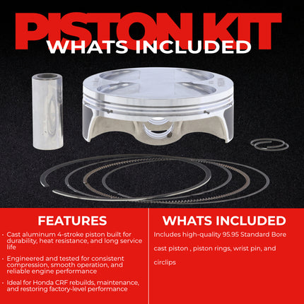 Athena S5F09600001A Cast Piston for Honda 450 CRF (2009-2016) - Piston Size 95.95 mm Forged 4-Stroke Piston Replacement - Motocross Dirt Bikes