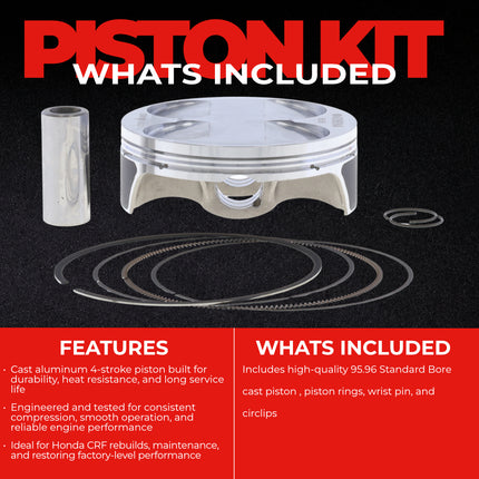 Athena S5F09600001B Cast Piston for Honda 450 CRF (2009-2016) - Piston Size 95.96 mm Forged 4-Stroke Piston Replacement - Motocross Dirt Bikes