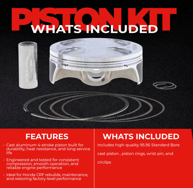 Athena S5F09600001B Cast Piston for Honda 450 CRF (2009-2016) - Piston Size 95.96 mm Forged 4-Stroke Piston Replacement - Motocross Dirt Bikes