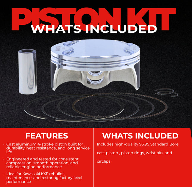 Athena S5F09600002A Cast Piston for Kawasaki 450 KXF (2009-2018) - Piston Size 95.95 mm Forged 4-Stroke Piston Replacement - Motocross Dirt Bikes