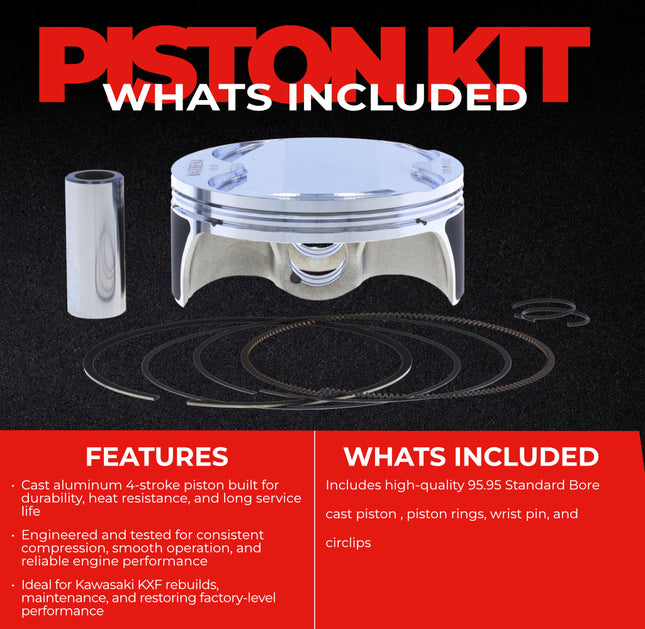 Athena S5F09600002B Cast Piston for Kawasaki 450 KXF (2009-2018) - Piston Size 95.95 mm Forged 4-Stroke Piston Replacement - Motocross Dirt Bikes