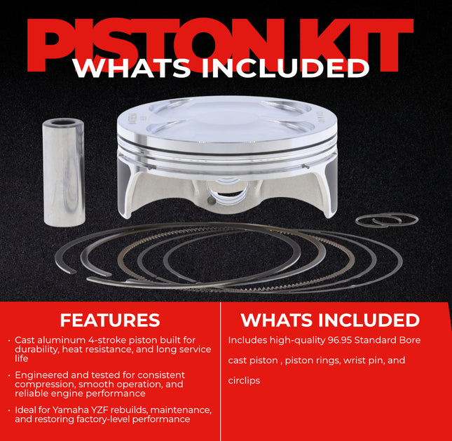 Athena S5F09700002A Cast Piston for Yamaha 450 YZF (2010-2013) - Piston Size 96.95 mm Forged 4-Stroke Piston Replacement - Motocross Dirt Bikes