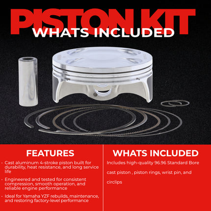 Athena S5F09700002B Cast Piston for Yamaha 450 YZF (2010-2013) - Piston Size 96.96 mm Forged 4-Stroke Piston Replacement - Motocross Dirt Bikes