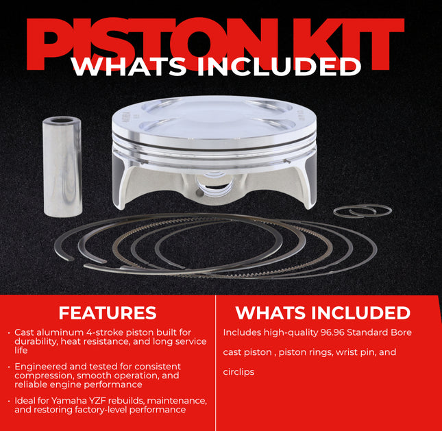 Athena S5F09700002B Cast Piston for Yamaha 450 YZF (2010-2013) - Piston Size 96.96 mm Forged 4-Stroke Piston Replacement - Motocross Dirt Bikes