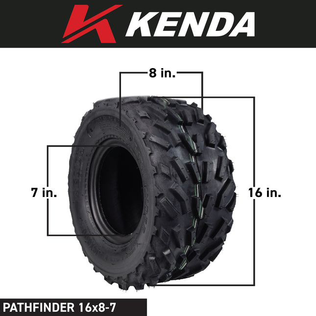 Kenda Pathfinder K530 16x8-7 Front Off-Road Tires for 4x4 ATVs, UTVs Vehicles and Go-Karts  - Durable Traction for Rugged Adventures - 2 Ply All-Terrain Tire with Keychain 16x8x7 (2 Pack)