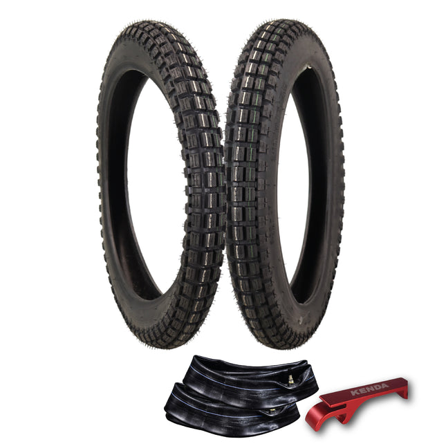 Kenda Small Block 3.00-17 K262 Tires & 275/300-17 Tubes w/ Keychain (2-Pack)