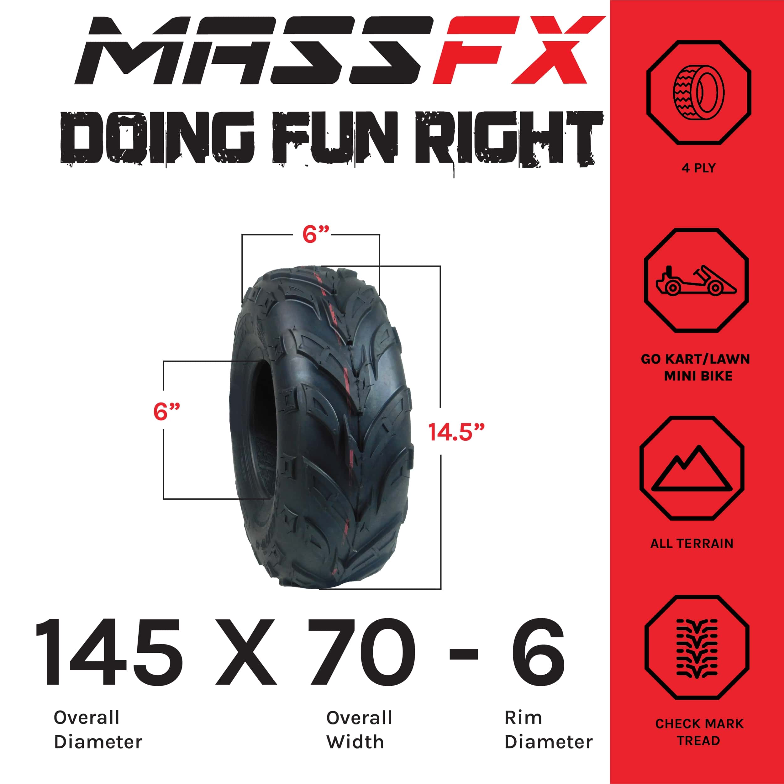 MASSFX Go Kart/ATV Tires 2 set 145x70-6 4Ply