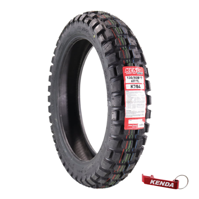 Kenda Big Block (K784) 130/80B17 Rear Tire for Motorcycles, Dirt Bikes, and City Bikes - Durable Off-Road & Street Performance with Keychain 130x80x17
