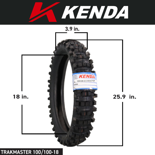 Kenda Trakmaster K760 100/100-18 Rear Tire for Motorcycles, Dirt Bikes, and City Bikes - Durable Off-Road & Street Performance with Keychain 100x100x18