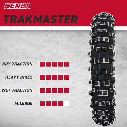 Kenda Trakmaster K760 100/100-18 Rear Tire for Motorcycles, Dirt Bikes, and City Bikes - Durable Off-Road & Street Performance with Keychain 100x100x18