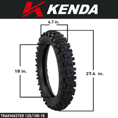 Kenda Trakmaster K760 120/100-18 Rear Tire for Motorcycles, Dirt Bikes, and City Bikes - Durable Off-Road & Street Performance with Keychain 120x100x18