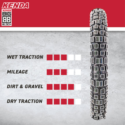 Kenda Big Block (K784) 140/80B18 Rear Tire for Motorcycles, Dirt Bikes, and City Bikes - Durable Off-Road & Street Performance with Keychain 140x80x18