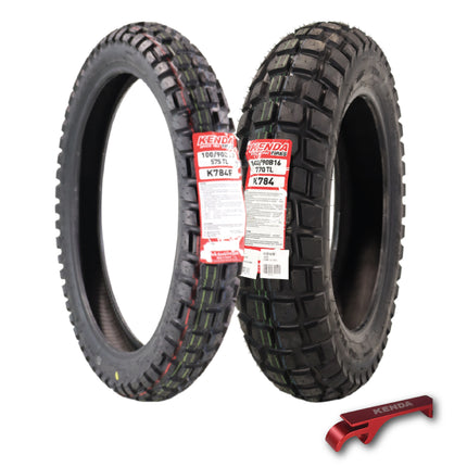 Kenda Big Block K784 100/90B19 Front and 140/90-16 Rear Tires for Motorcycles, Dirt Bikes, and City Bikes - Durable Off-Road & Street Performance with Keychain (2 Pack)