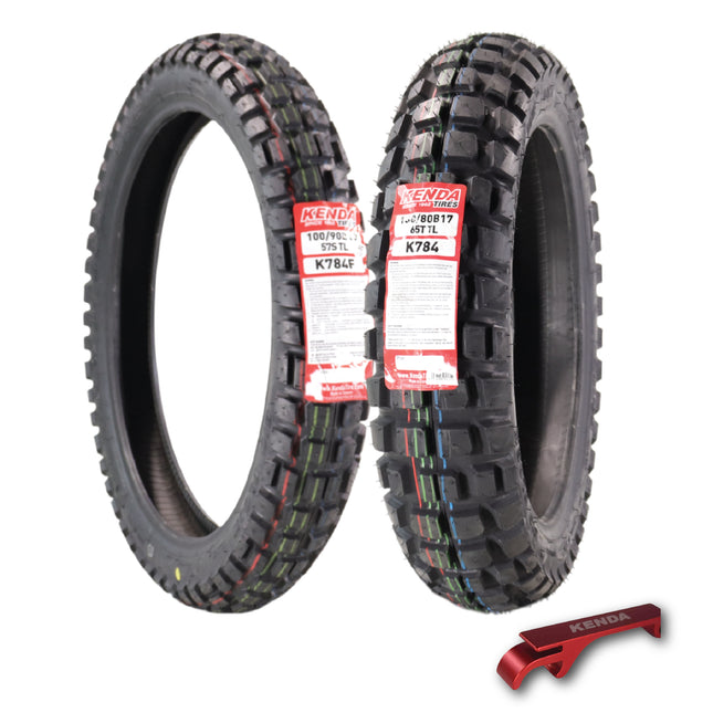 Kenda Big Block K784 100/90B19 Front and 130/80B17 Rear Tires for Motorcycles, Dirt Bikes, and City Bikes - Durable Off-Road & Street Performance with Keychain (2 Pack)