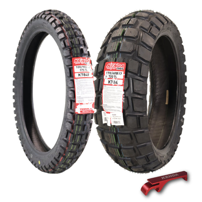 Kenda Big Block 100/90B19 Front & 170/60B17 Rear Tubeless Tire Set with Keychain