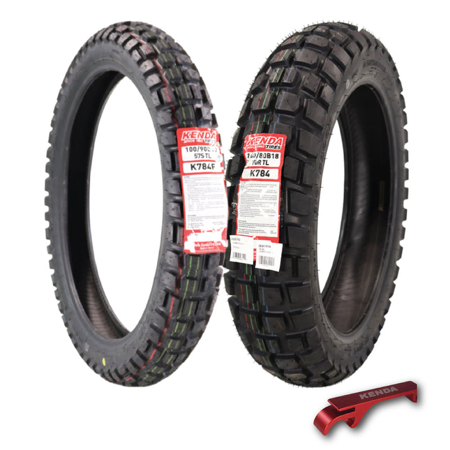 Kenda Big Block K784 100/90B19 Front and 140/80B18 Rear Tires for Motorcycles, Dirt Bikes, and City Bikes - Durable Off-Road & Street Performance with Keychain (2 Pack)